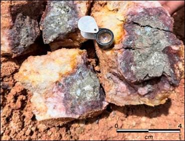 Grab sample from the Bodoe Zone at the Lawatino Gold Project